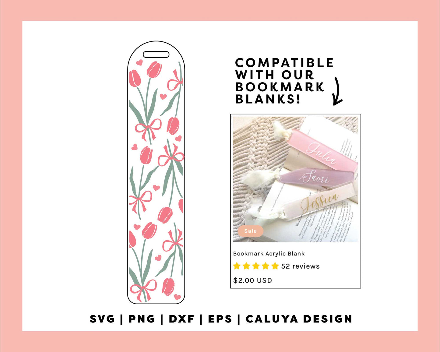 Bookmark Template SVG | Bows And Tulip SVG