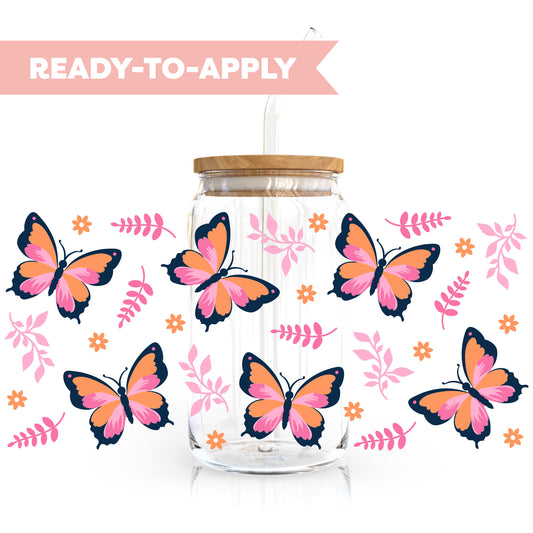 16oz Cup UV DTF Decal | Pink Butterfly