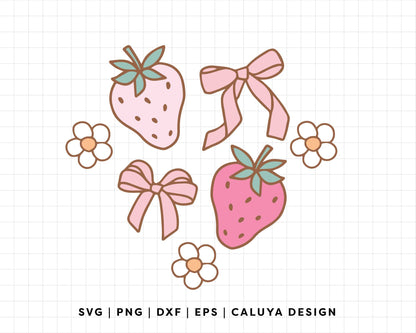 FREE Coquette Strawberry SVG | Strawberry Bow SVG