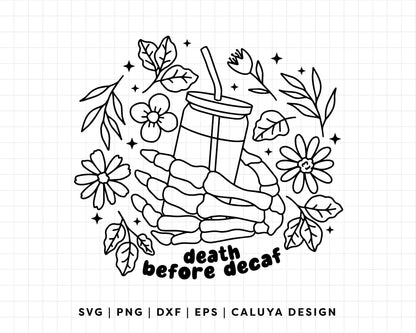 FREE Death Before Decal SVG | Outline Floral Coffee SVG