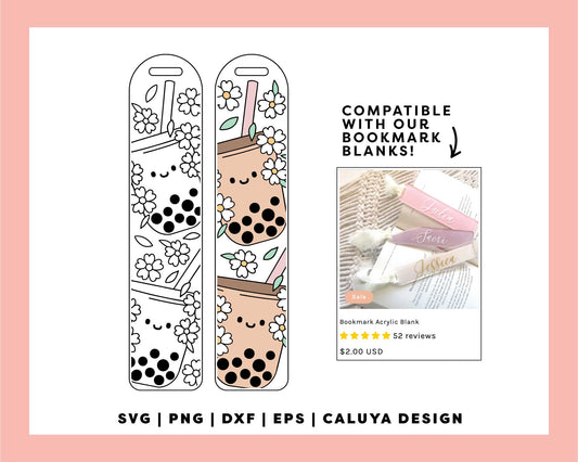 [ Digital File ] Bookmark Template SVG | Boba Milk Tea SVG