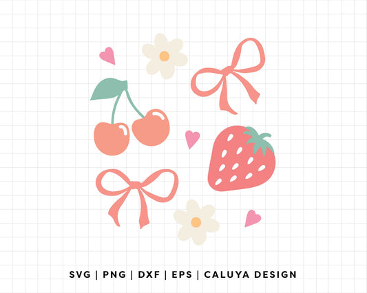 FREE Coquette Bow SVG | Cherry & Strawberry SVG