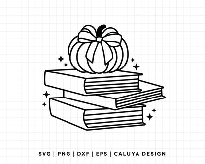 FREE Book & Pumpkin SVG | Pumpkin & Bow Outline SVG