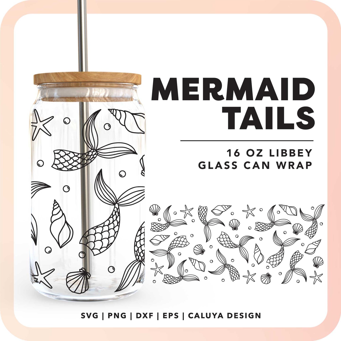 16oz Libbey Can Cup Wrap SVG | Mermaid Tail SVG