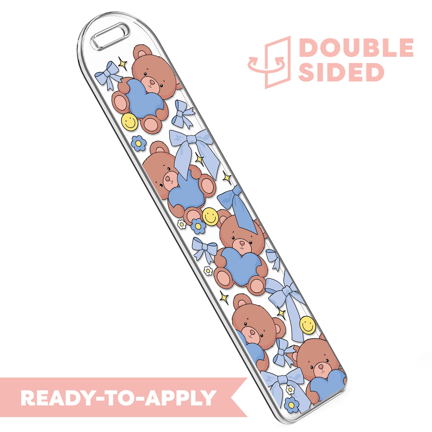 [ Double Sided ] Bookmark UV DTF Decal | Blue Teddy Bear