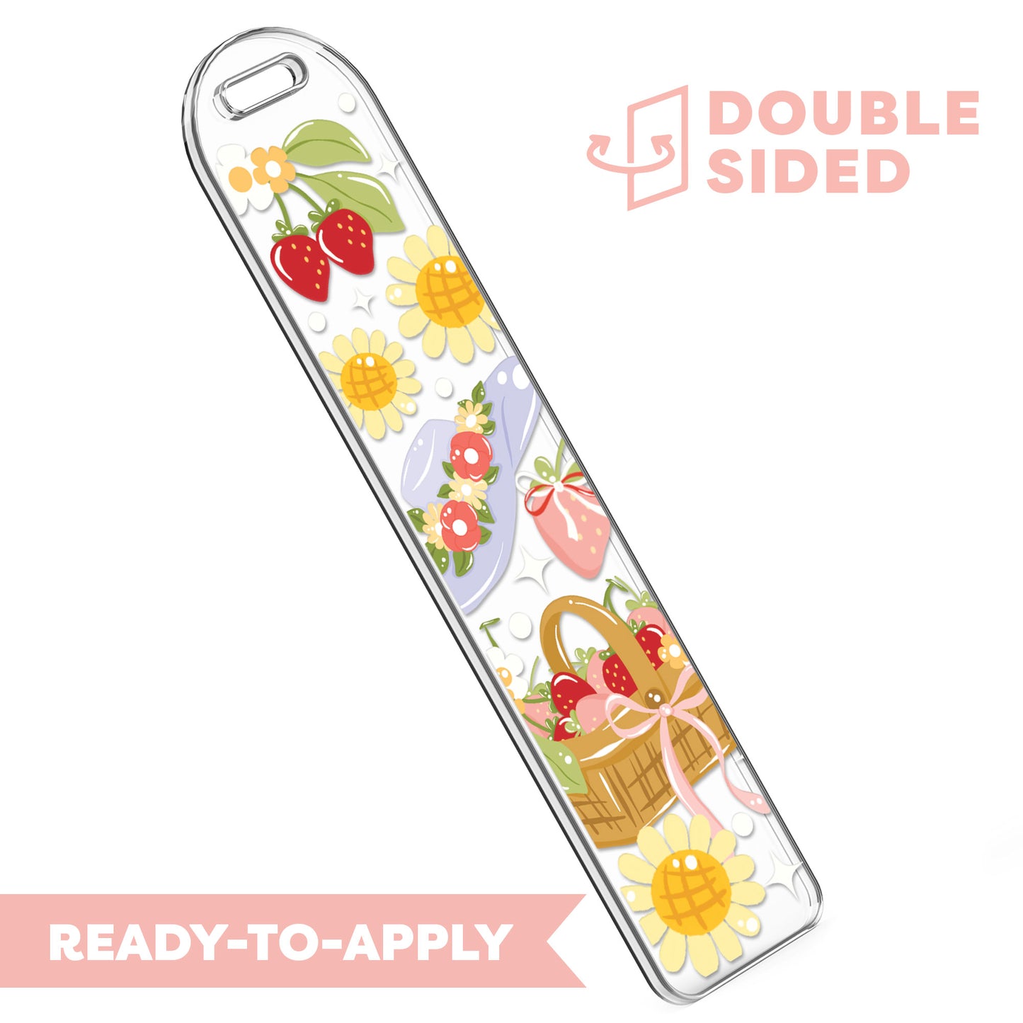 [ Double Sided ] Bookmark UV DTF Decal | Spring Strawberry Paradise