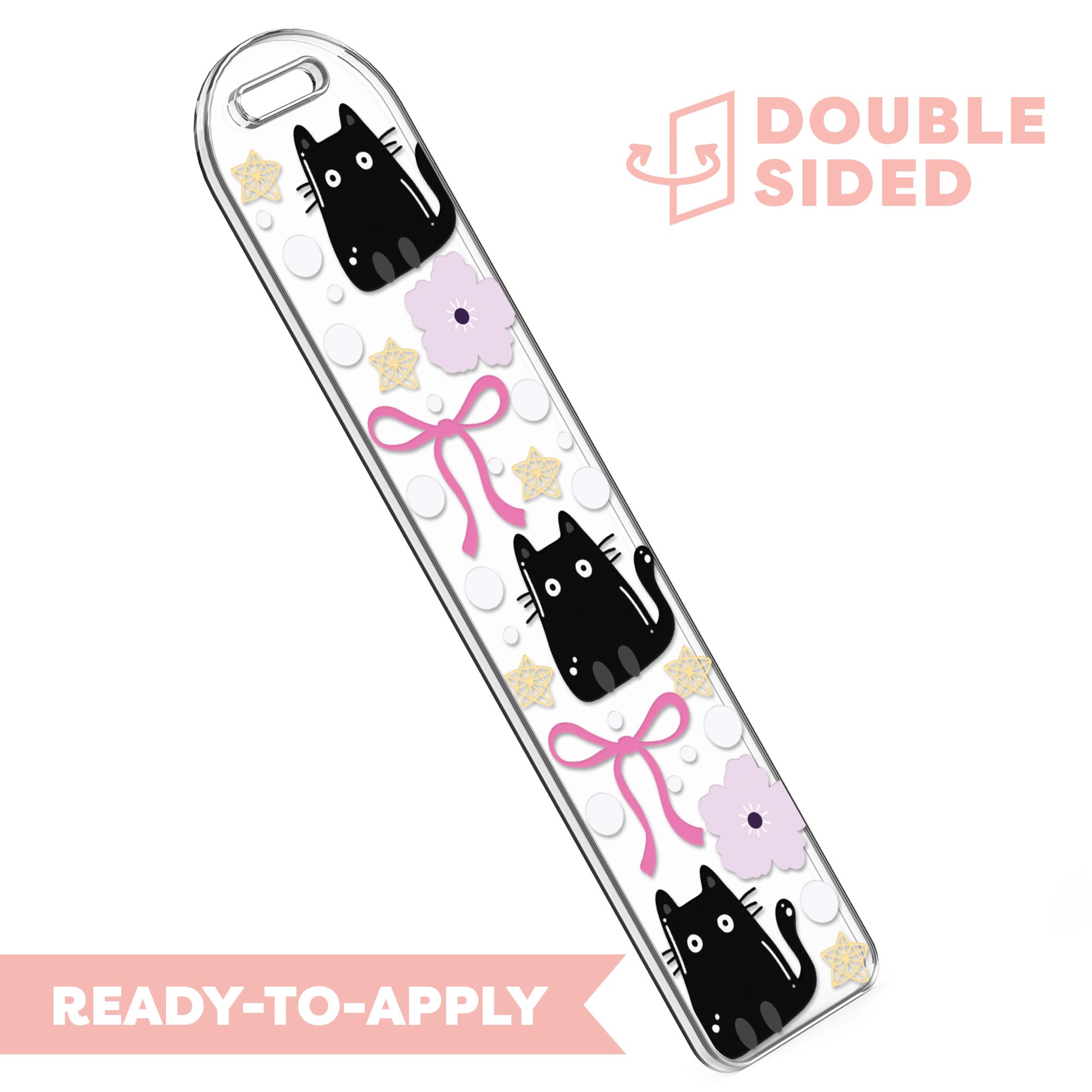 [ Double Sided ] Bookmark UV DTF Decal | Kawaii Black Cat 🐾