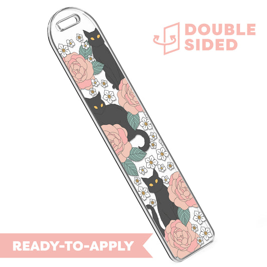 [ Double Sided ] Bookmark UV DTF Decal | Black Cat & Roses