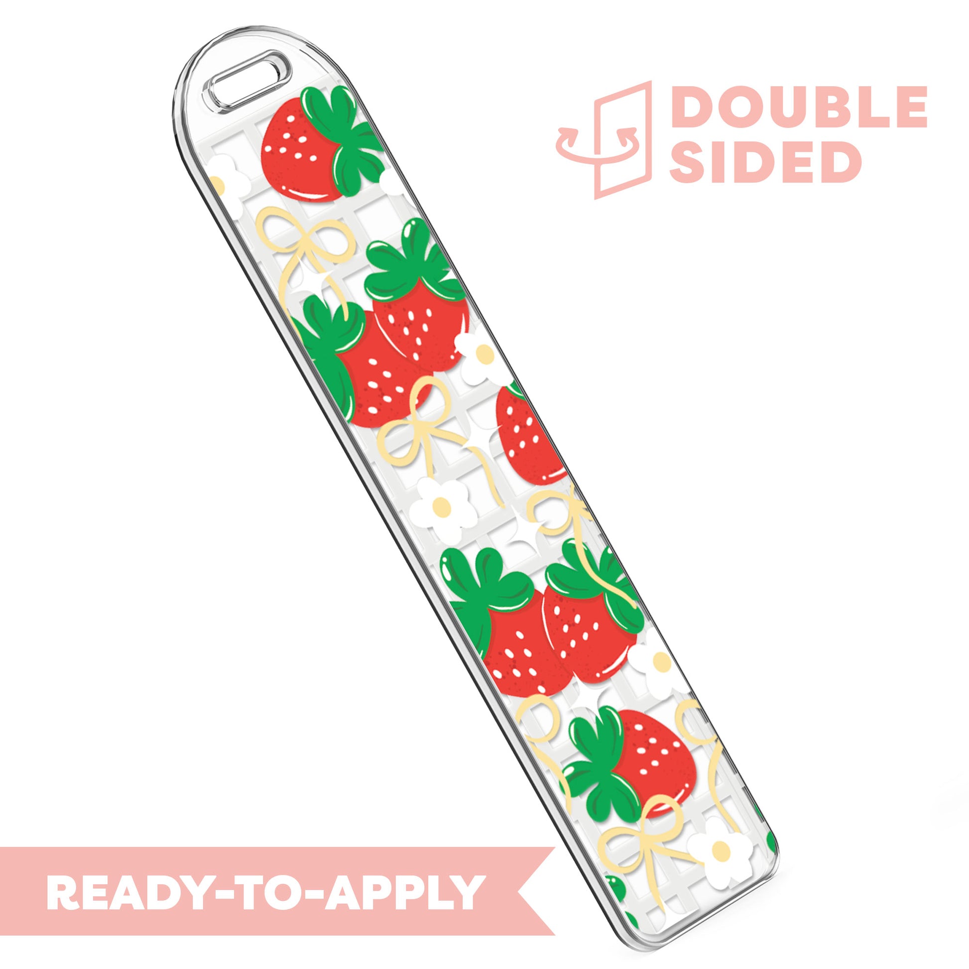 [ Double Sided ] Bookmark UV DTF Decal | Romantic Strawberry Checkered
