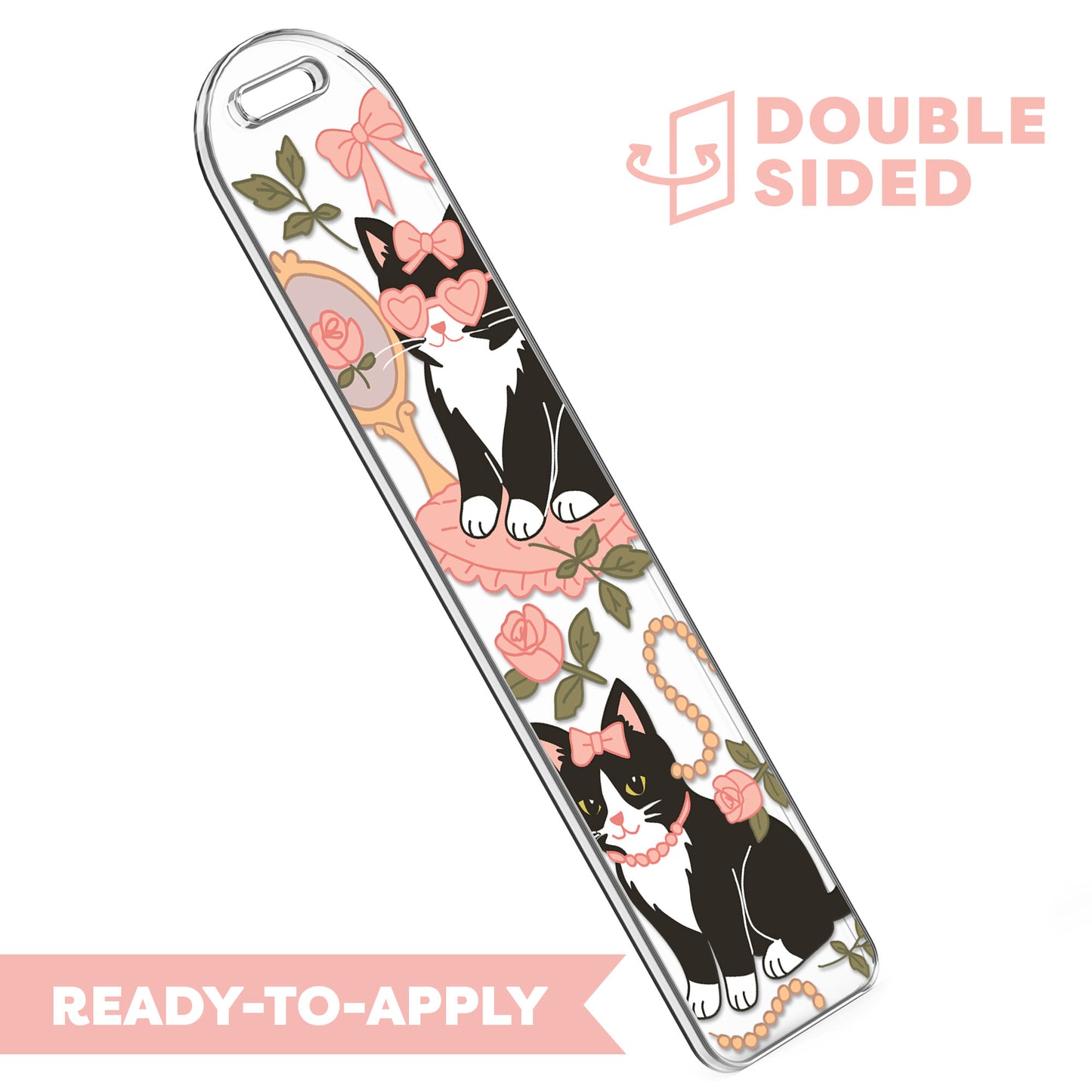 [ Double Sided ] Bookmark UV DTF Decal | Romantic Black Cat 😻
