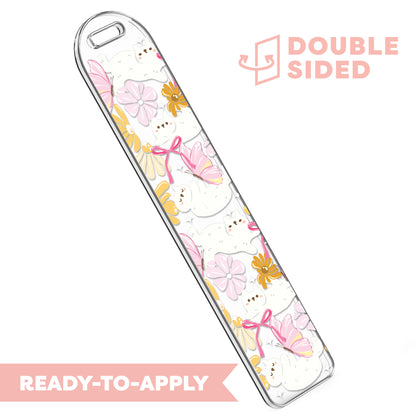 [ Double Sided ] Bookmark UV DTF Decal | White Cat x Flower Field 🌸