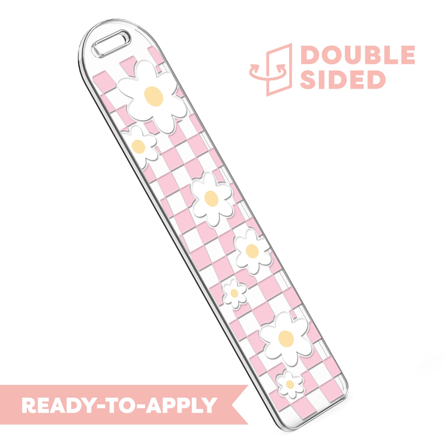 [ Double Sided ] Bookmark UV DTF Decal | Retro Checkered White Flower