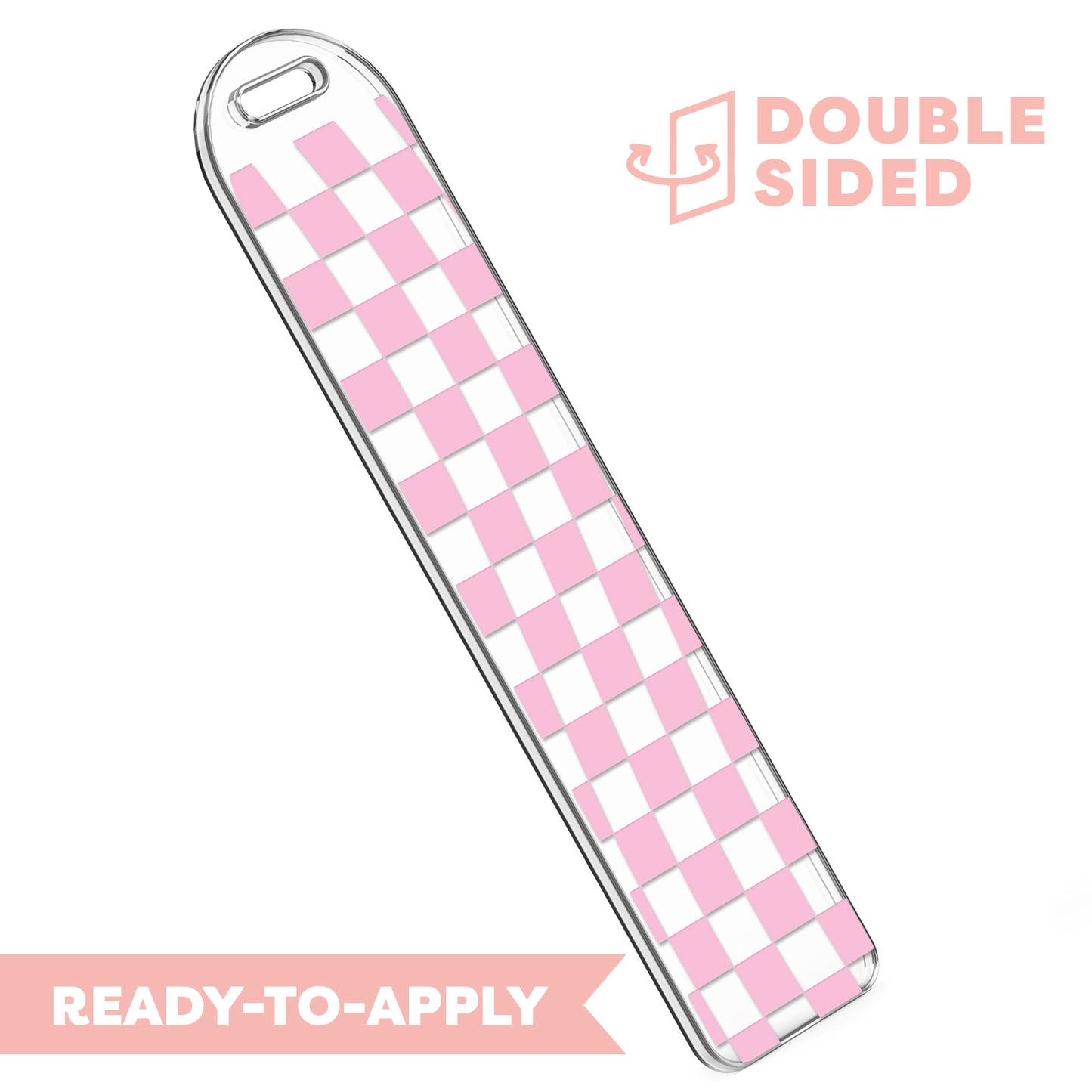 [ Double Sided ] Bookmark UV DTF Decal | Wavy Blush Checkered