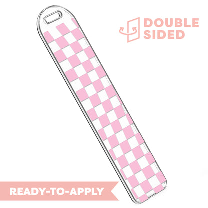 [ Double Sided ] Bookmark UV DTF Decal | Wavy Blush Checkered