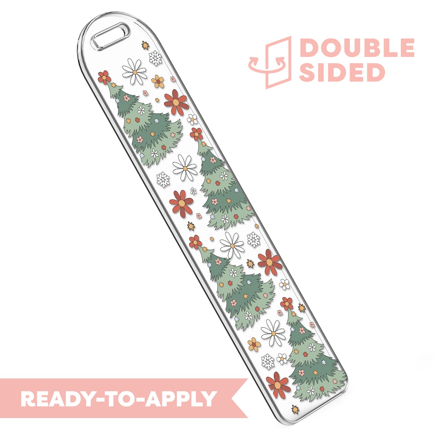 [ Double Sided ] Bookmark UV DTF Decal | Floral Christmas Tree