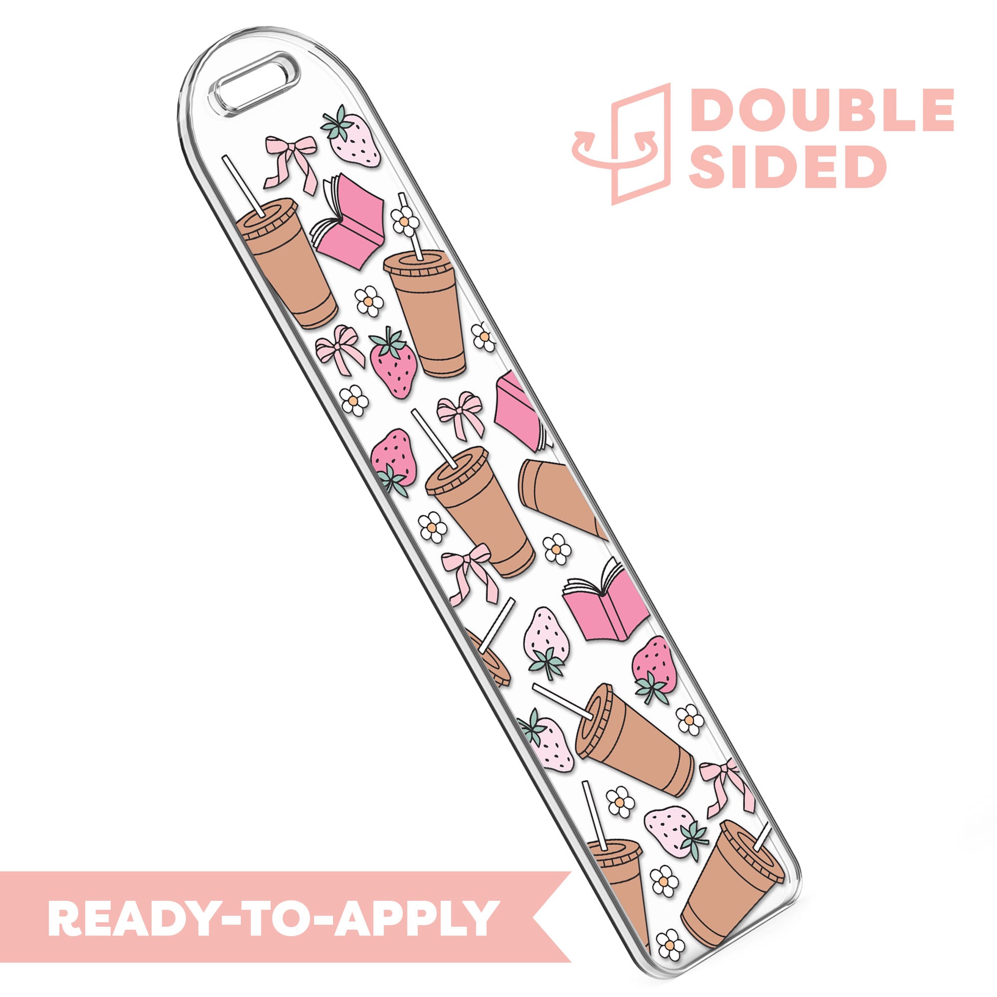 [ Double Sided ] Bookmark UV DTF Decal | Pink Coffee & Book Lover