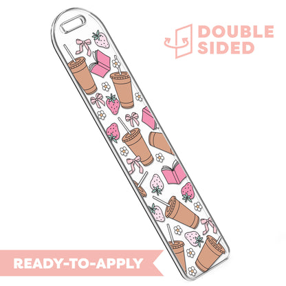 [ Double Sided ] Bookmark UV DTF Decal | Pink Coffee & Book Lover