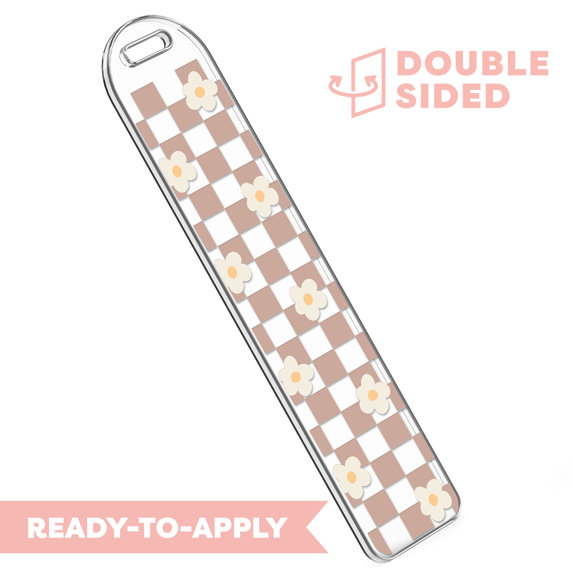 [ Double Sided ] Bookmark UV DTF Decal | Coffee Checkered with Daisy