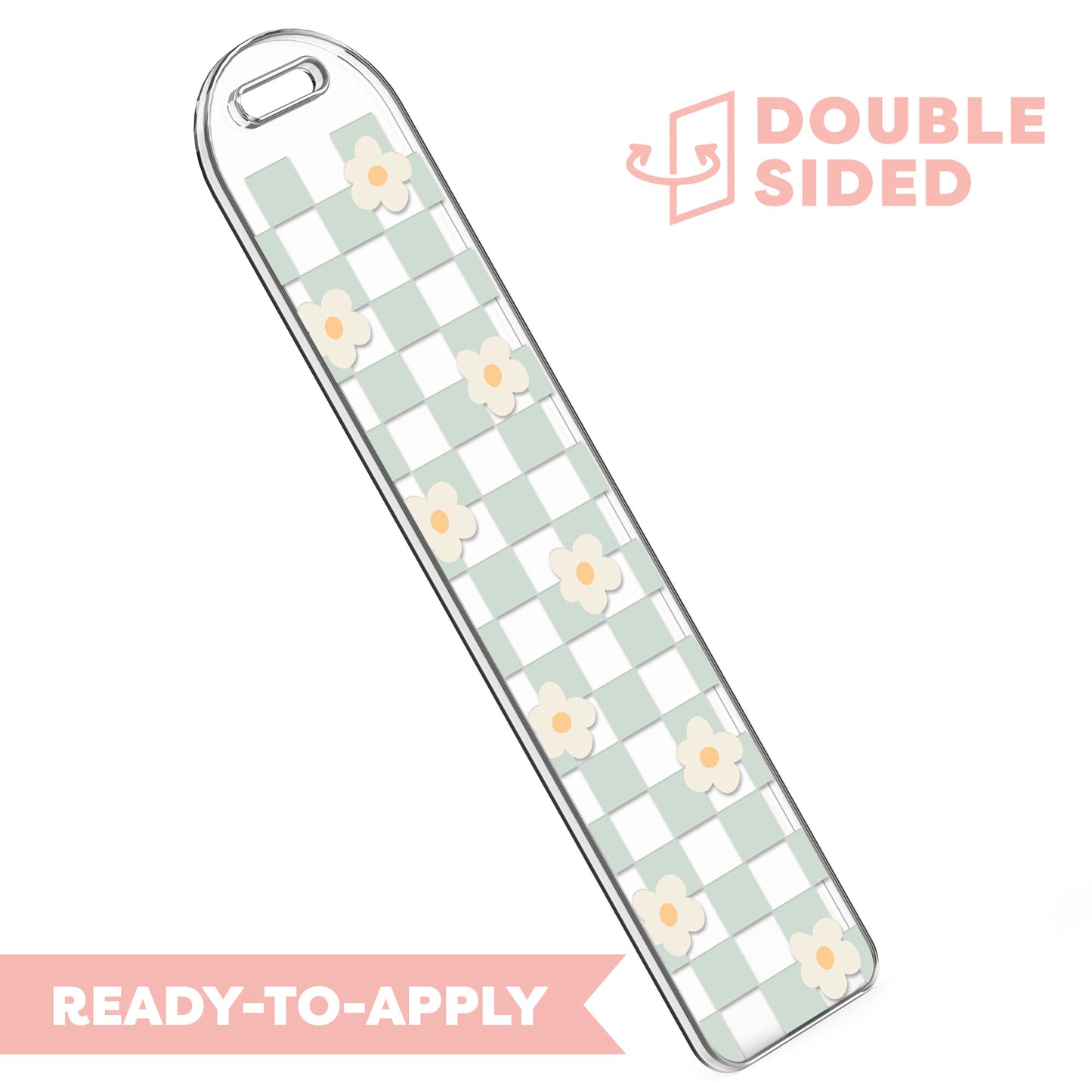 [ Double Sided ] Bookmark UV DTF Decal | Blue Checkered With Daisy Flower 