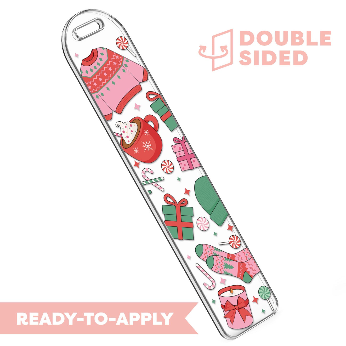 [ Double Sided ] Bookmark UV DTF Decal | Pink Christmas