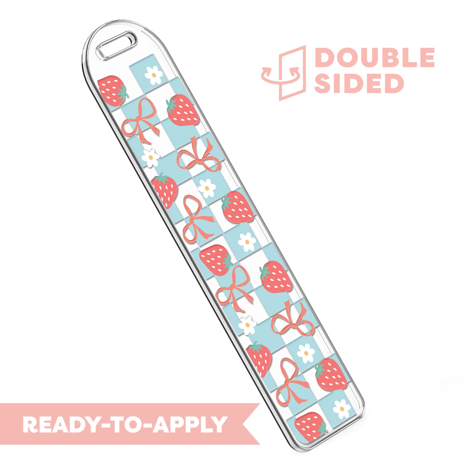 [ Double Sided ] Bookmark UV DTF Decal | Checkered Strawberry