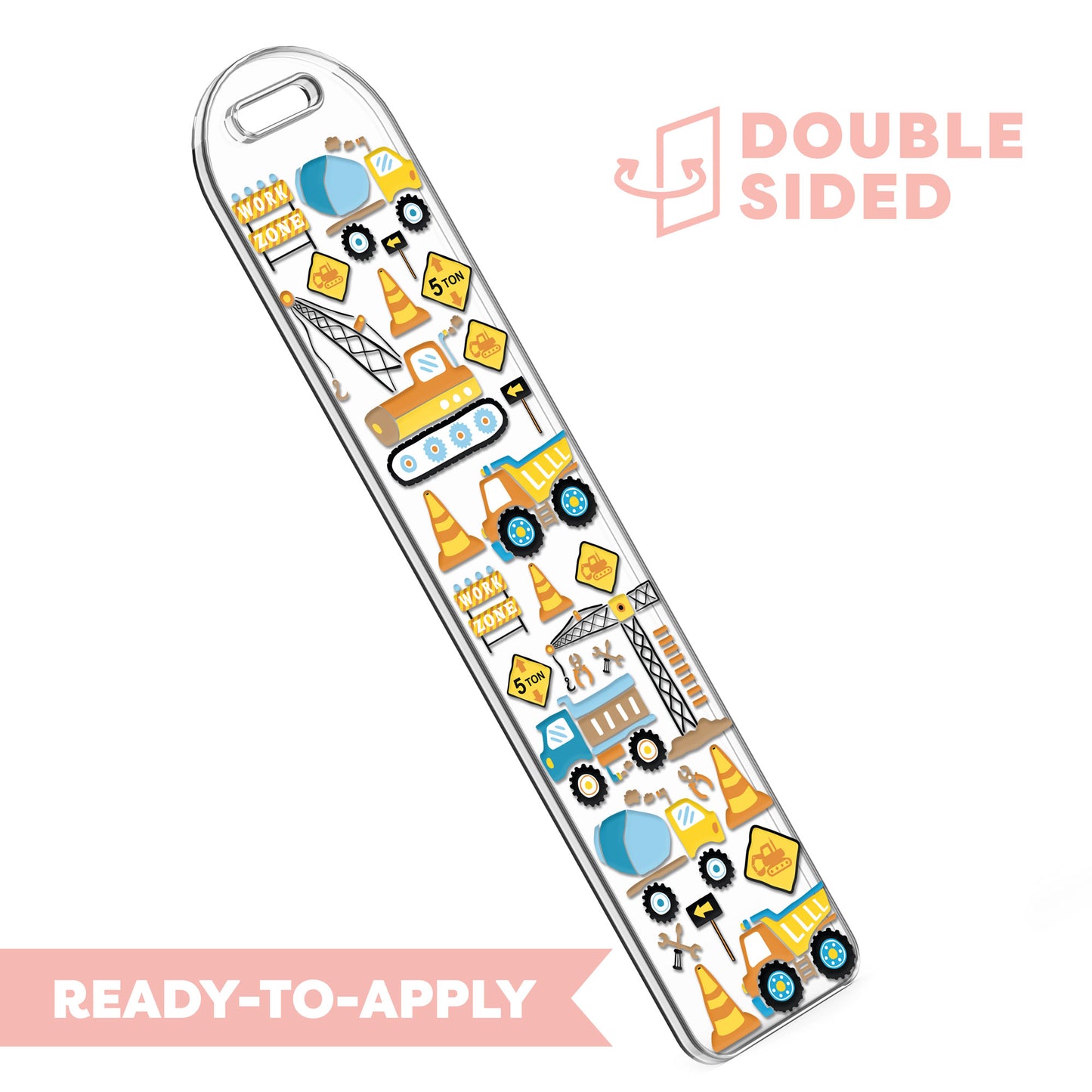 [ Double Sided ] Bookmark UV DTF Decal | Construction Truck