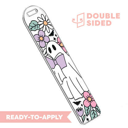 [ Double Sided ] Bookmark UV DTF Decal | Book Ghost & Flower