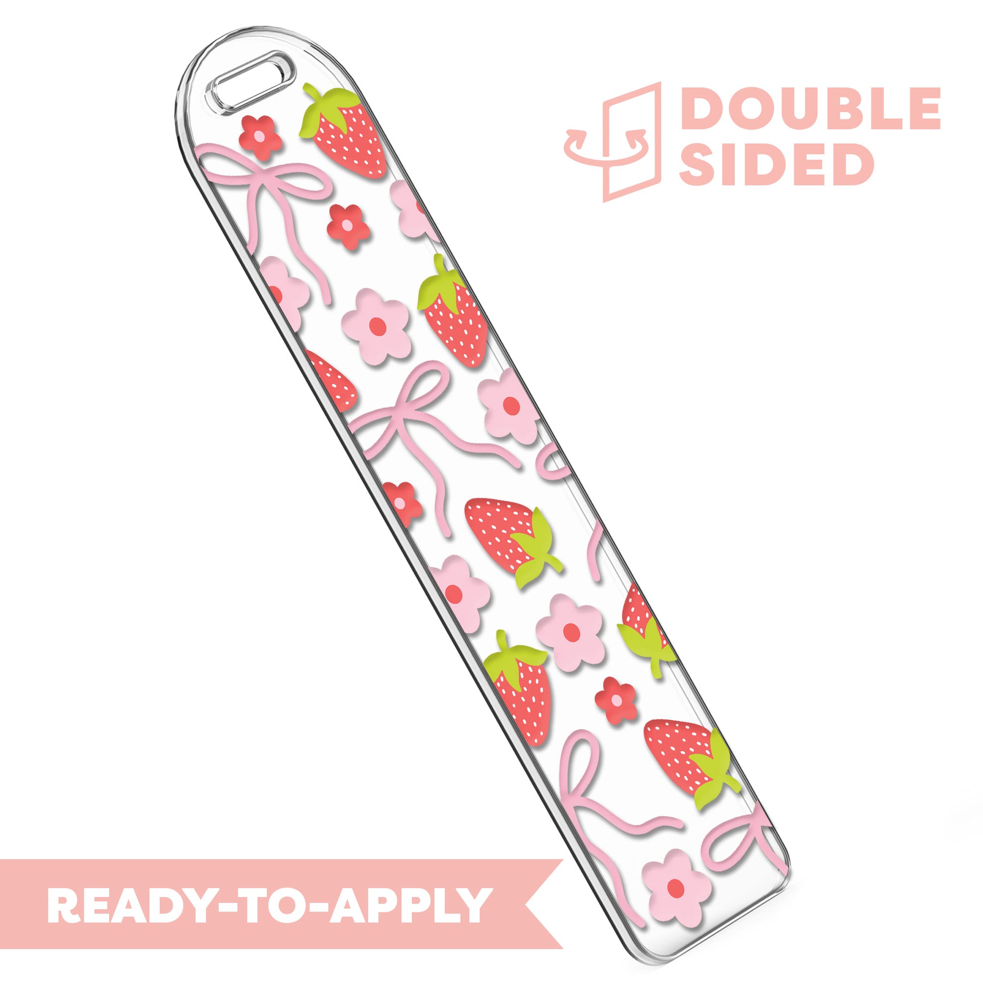 [ Double Sided ] Bookmark UV DTF Decal | Pink Bow Strawberry