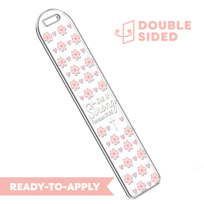 [ Double Sided] Bookmark UV DTF Decal | She Is Strong Proverbs 31:25