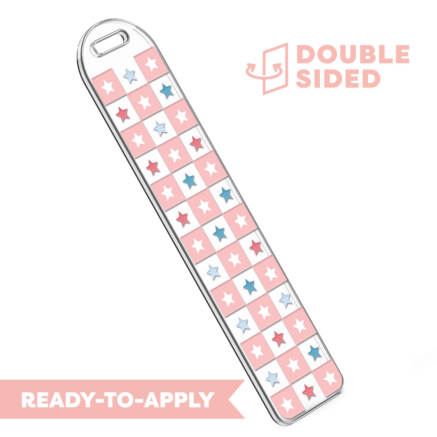 [ Double Sided ] Bookmark UV DTF Decal | Red, Blue & Pink Checkered