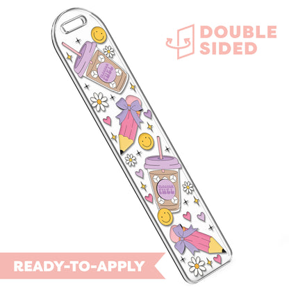 [ Double Sided ] Bookmark UV DTF Decal | Iced Coffee & Pencil