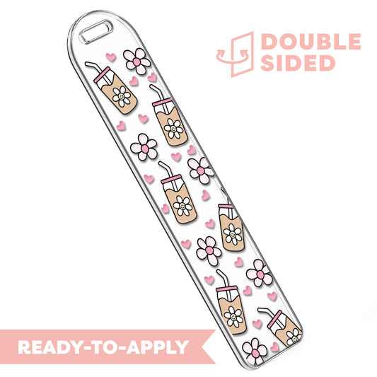 [ Double Sided ] Bookmark UV DTF Decal  | Happy Pink Iced Coffee