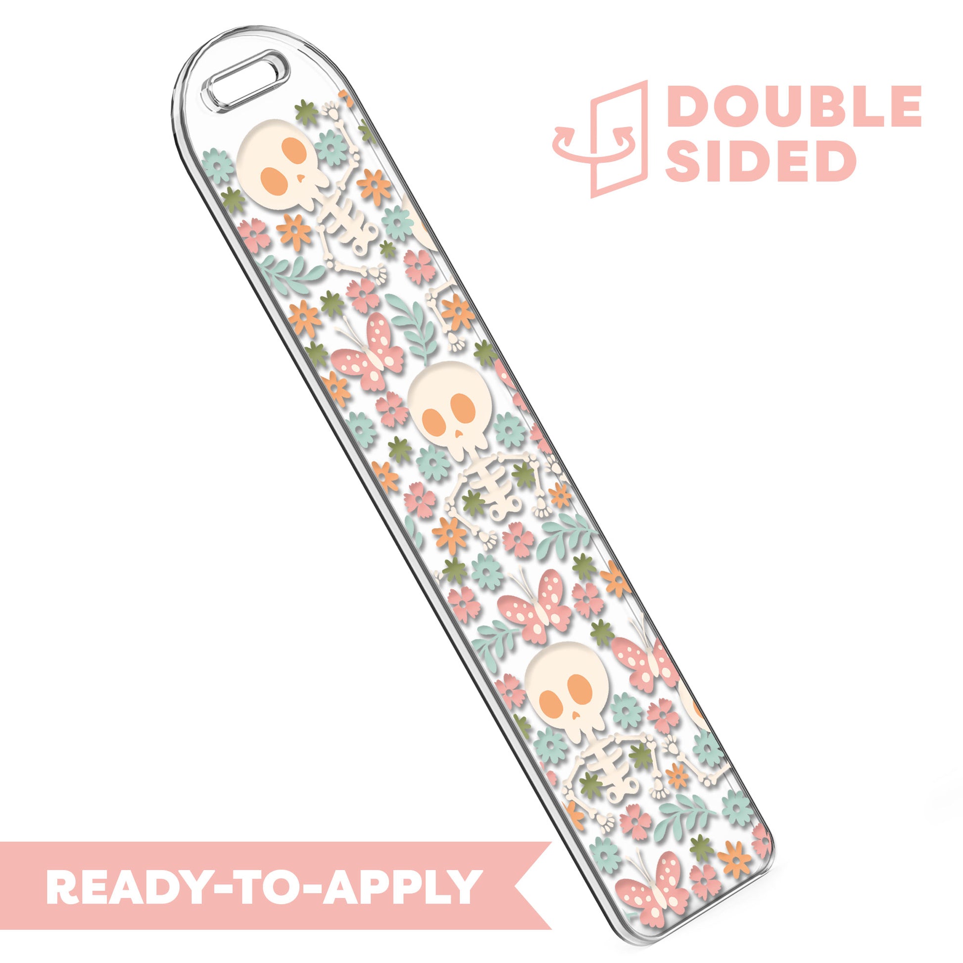 [ Double Sided ] Bookmark UV DTF Decal | Floral Skeleton 