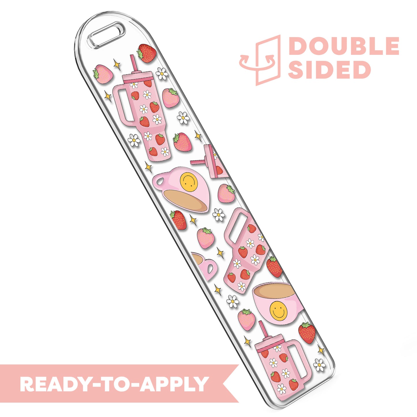 [ Double Sided ] Bookmark UV DTF Decal | Strawberry Coffee Time