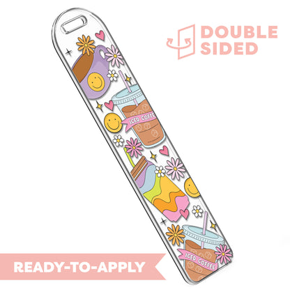 [ Double Sided ] Bookmark UV DTF Decal  | Happy Rainbow Iced Coffee