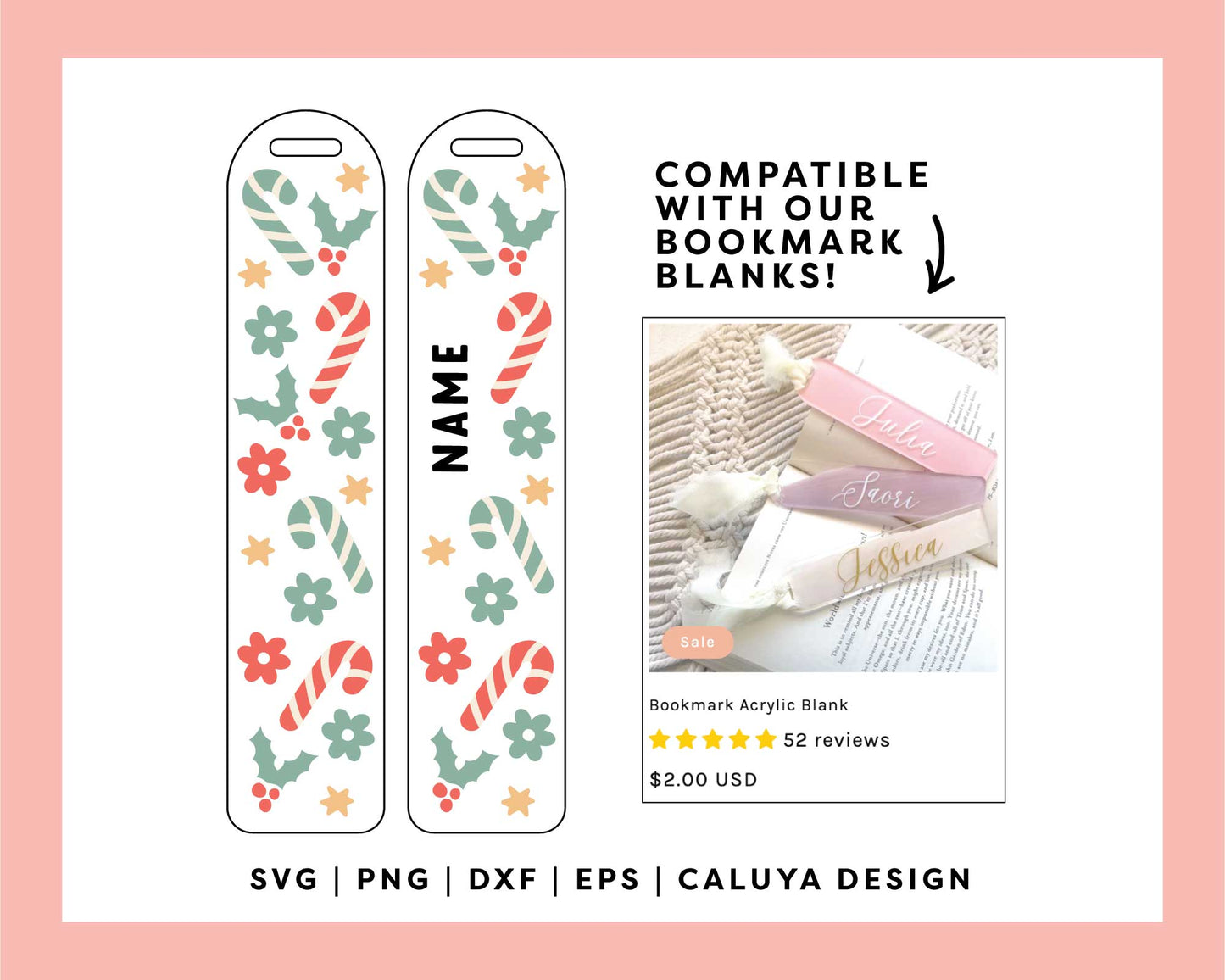 Bookmark Template SVG | Pastel Candy Cane SVG