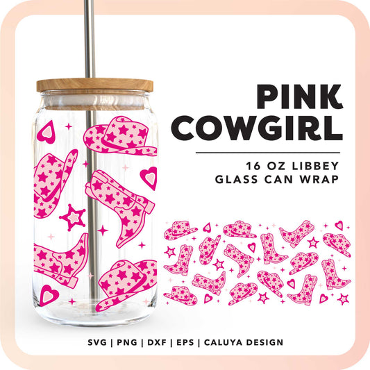 16oz Libbey Can Cup Wrap SVG | Pink Cowgirl SVG