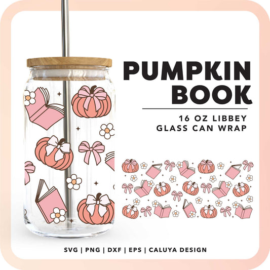 16oz Libbey Can Wrap SVG | Pumpkin Book SVG