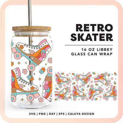 [ Digital File ] 16oz Libbey Can Wrap SVG | Retro Skater SVG