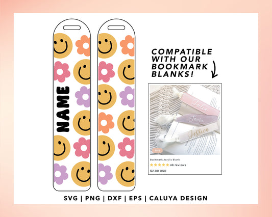 Bookmark Template SVG | Smiley Face with Flower SVG