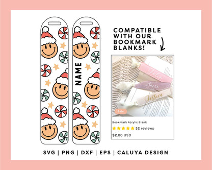 Bookmark Template SVG | Retro Christmas Smiley Face Santa SVG