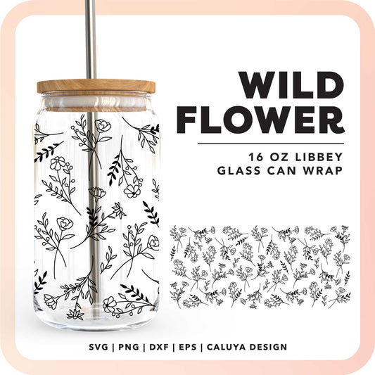 16oz Libbey Can Cup Wrap SVG | Wildflower Line Art SVG