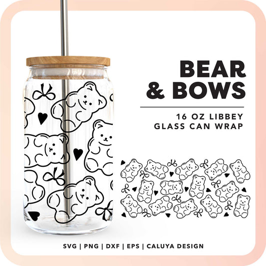 16oz Libbey Can Cup Wrap SVG | Bear And Coquette Bow SVG