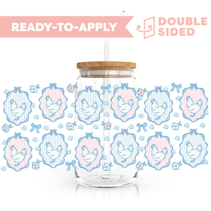 [ Double Sided ] 16oz Cup UV DTF Decal | Coquette Blue Chicken