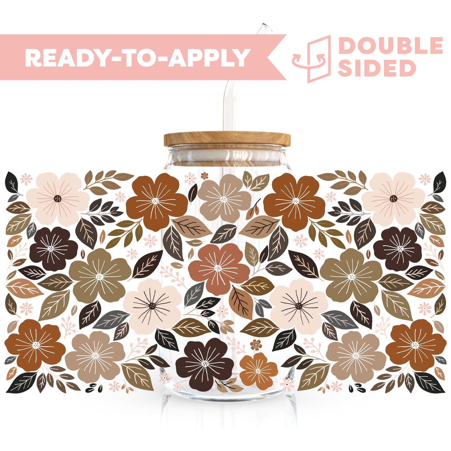 [ Double Sided ] 16oz Cup UV DTF Decal | Autumn Floral Field 🍁