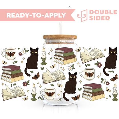 [ Double Sided ] 16oz Cup UV DTF Decal | Cat Dark Academia
