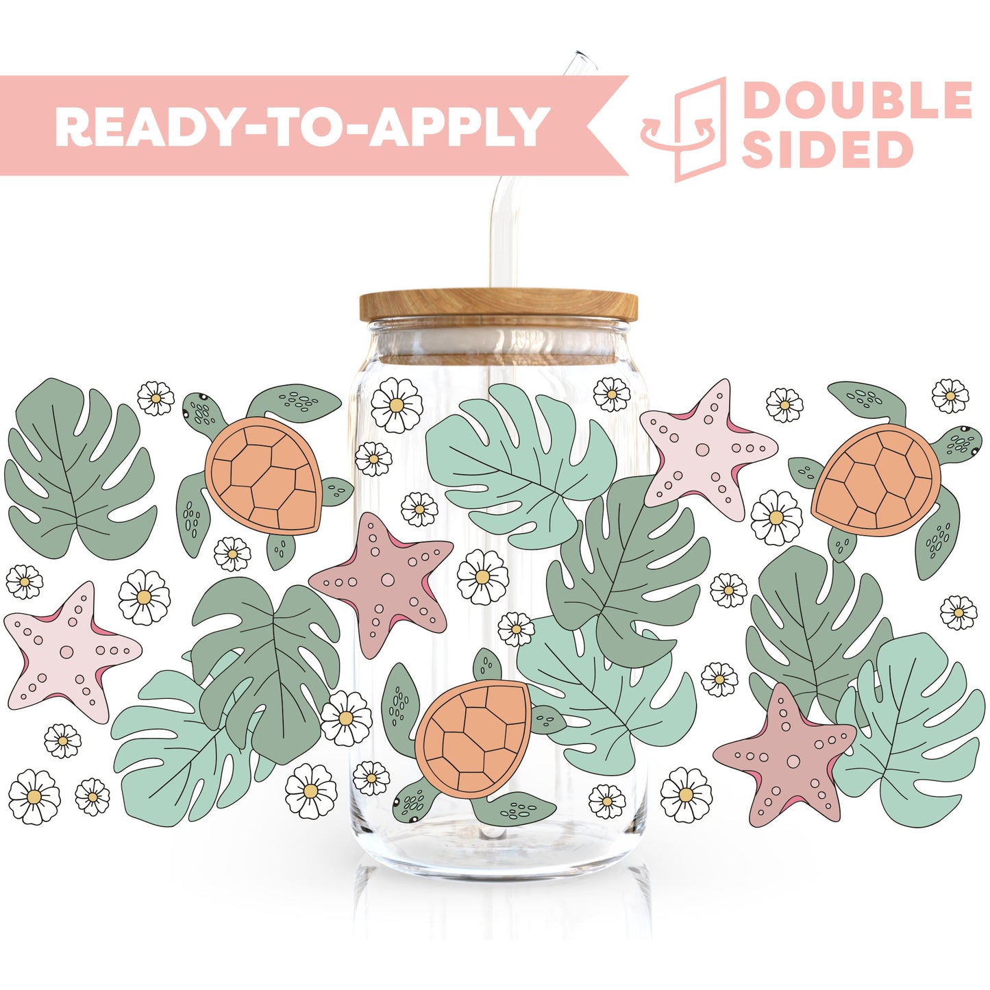 [ Double Sided ] 16oz Cup UV DTF Decal | Tropical Turtle