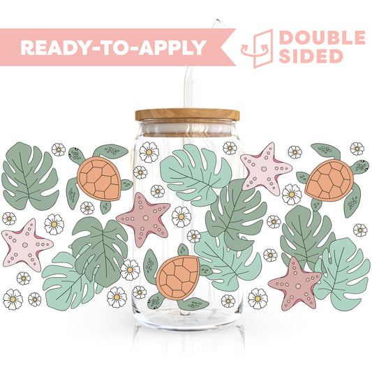 [ Double Sided ] 16oz Cup UV DTF Decal | Tropical Turtle