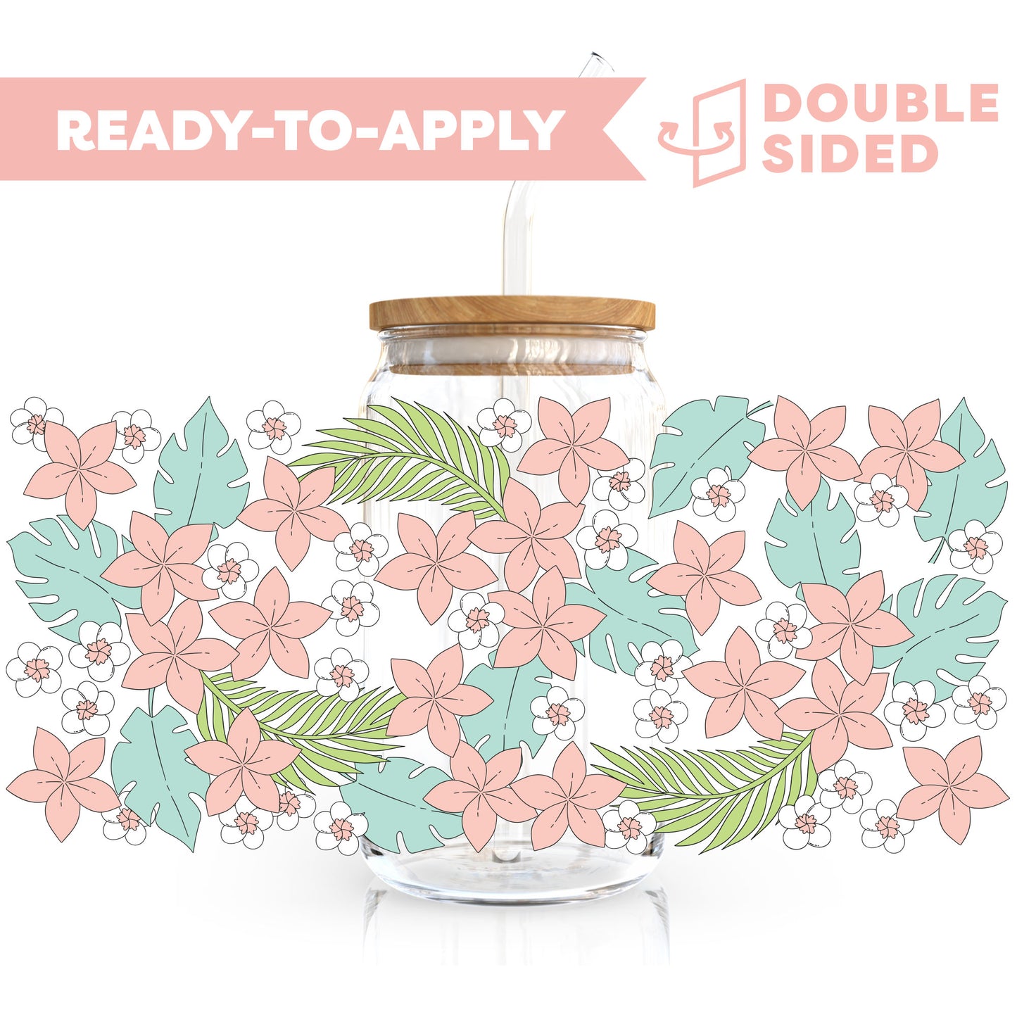 [ Double Sided ] 16oz Cup UV DTF Decal | Pink Plumeria