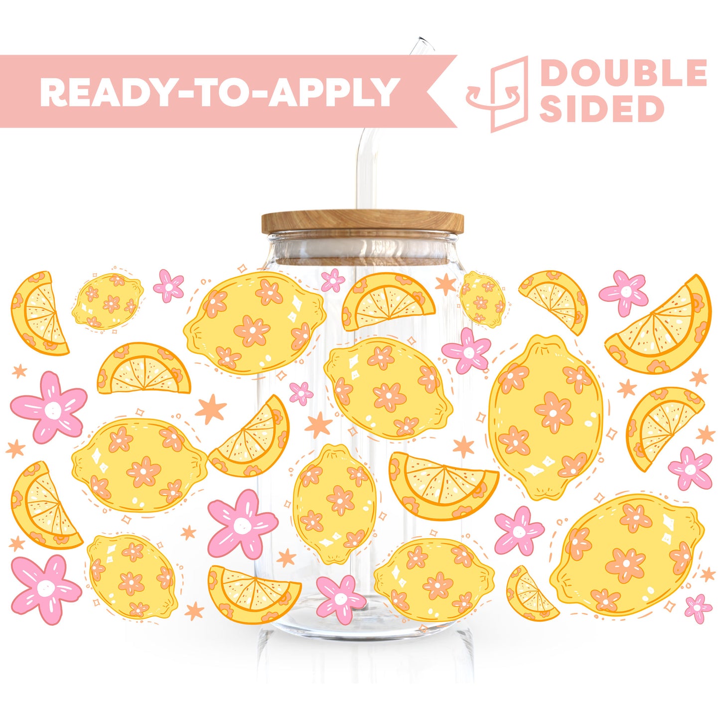 [ Double Sided ] 16oz Cup UV DTF Decal | Floral Lemon
